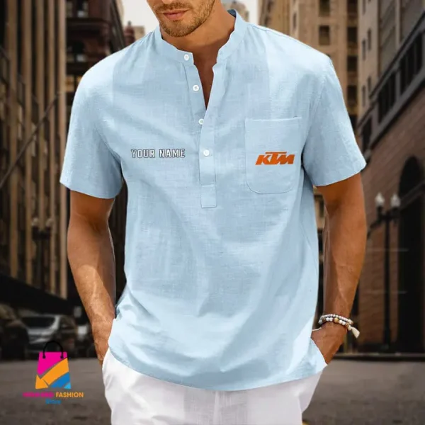 KTM Men's Cotton Linen Short Sleeves Shirts CBSMCLS034 - Image 6