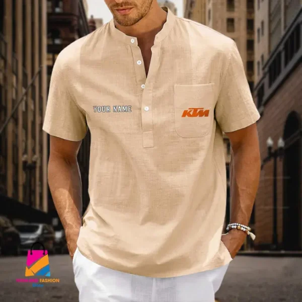 KTM Men's Cotton Linen Short Sleeves Shirts CBSMCLS034 - Image 7
