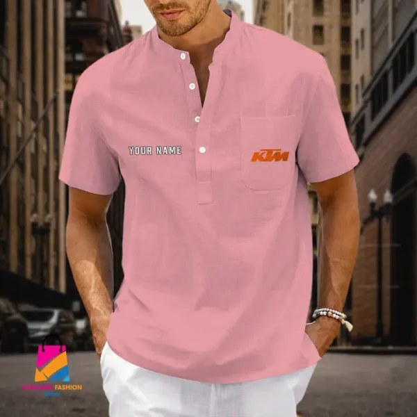 KTM Men's Cotton Linen Short Sleeves Shirts CBSMCLS034 - Image 8