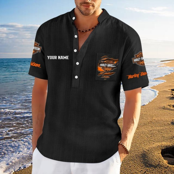 Harley Davidson Men's Stand Collar Short Sleeve Shirt KDAMQ69722
