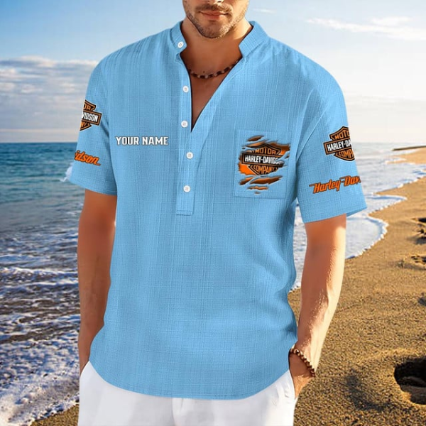 Harley Davidson Men's Stand Collar Short Sleeve Shirt KDAMQ69722