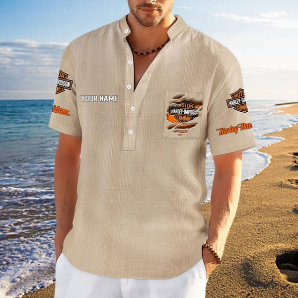 Harley Davidson Men's Stand Collar Short Sleeve Shirt KDAMQ69722