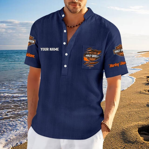 Harley Davidson Men's Stand Collar Short Sleeve Shirt KDAMQ69722