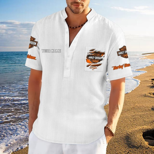 Harley Davidson Men's Stand Collar Short Sleeve Shirt KDAMQ69722