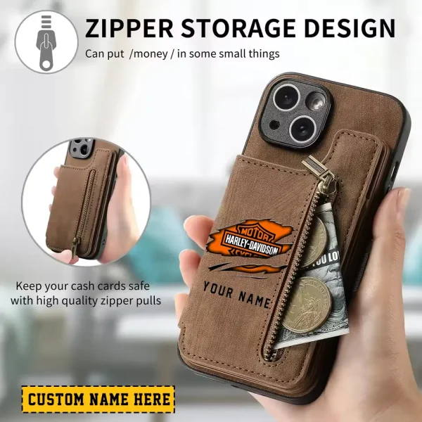 Harley Davidson Classic Zipper Leather Wallet Phone Case New 2025 CBSCLWPC003