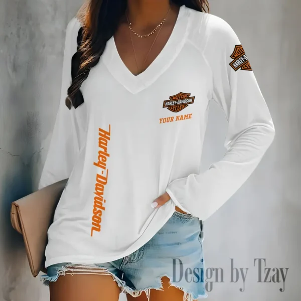 Harley Davidson Long Sleeve Lightweight V-Neck Lounge T-Shirt 2025 CBSLVNLT021