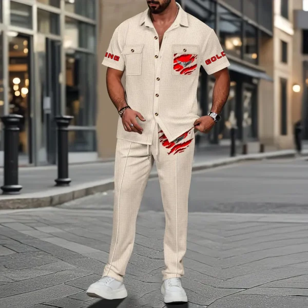 Honda Goldwing Men's Summer Casual Two-Piece Set With Lapel Buttons Shirt And Long Pants KDAMAD74872 - Image 2