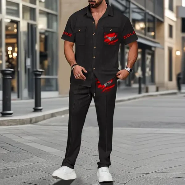 Honda Goldwing Men's Summer Casual Two-Piece Set With Lapel Buttons Shirt And Long Pants KDAMAD74872 - Image 3