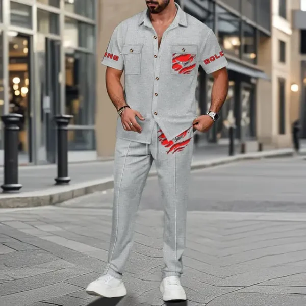 Honda Goldwing Men's Summer Casual Two-Piece Set With Lapel Buttons Shirt And Long Pants KDAMAD74872 - Image 4