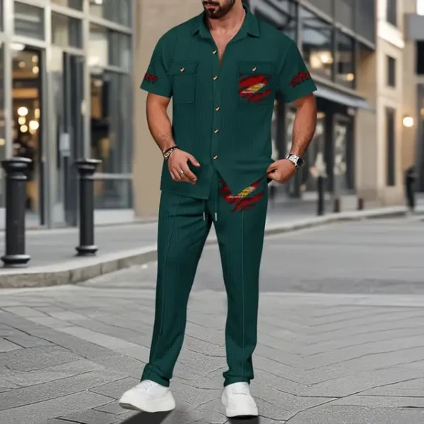 Indian Motorcycle Men's Summer Casual Two-Piece Set With Lapel Buttons Shirt And Long Pants KDAMAD74876 - Image 6