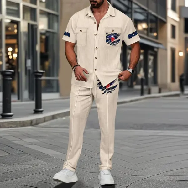 Scania Men's Summer Casual Two-Piece Set With Lapel Buttons Shirt And Long Pants KDAMAD74803 - Image 5