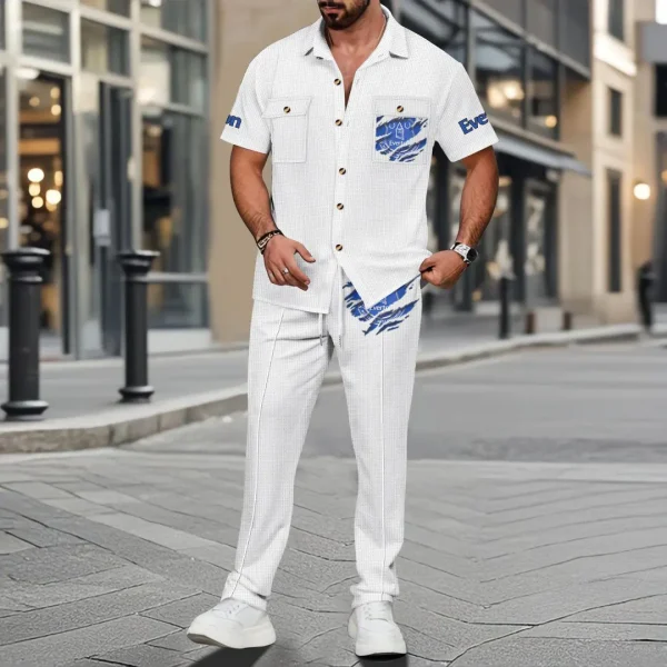 Everton Men's Summer Casual Two-Piece Set With Lapel Buttons Shirt And Long Pants KDAMAD74826