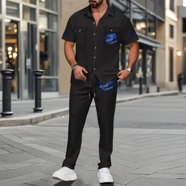 Everton Men's Summer Casual Two-Piece Set With Lapel Buttons Shirt And Long Pants KDAMAD74826 - Image 3