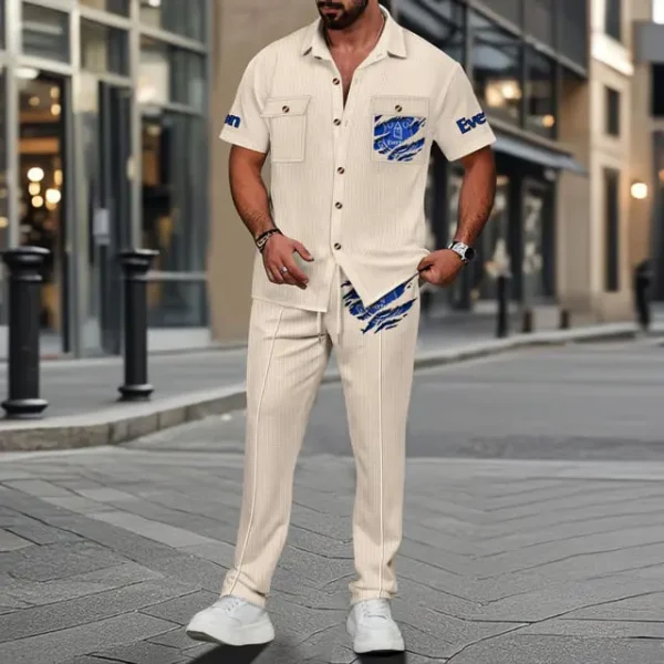 Everton Men's Summer Casual Two-Piece Set With Lapel Buttons Shirt And Long Pants KDAMAD74826 - Image 5