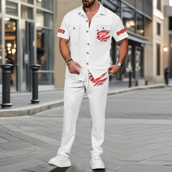 Ducati Men's Summer Casual Two-Piece Set With Lapel Buttons Shirt And Long Pants KDAMAD74866 - Image 7