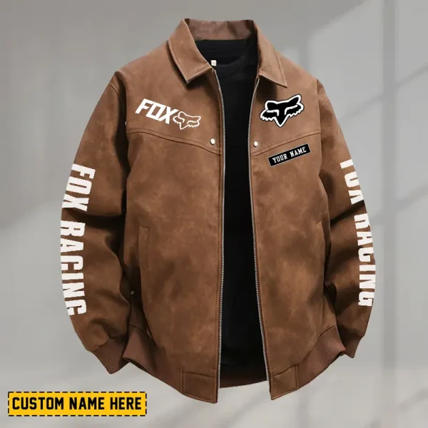 Fox Racing Men's PU Leather Flight Jacket Fashionable Slim Fit Collar Windproof Motorcycle CBSPULFJFW001