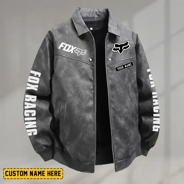 Fox Racing Men's PU Leather Flight Jacket Fashionable Slim Fit Collar Windproof Motorcycle CBSPULFJFW001 - Image 2