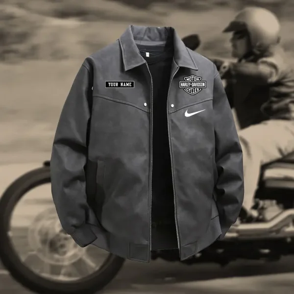 Harley Davidson Men's PU Leather Flight Jacket Fashionable Slim Fit Collar Windproof Motorcycle CBSPULFJFW002