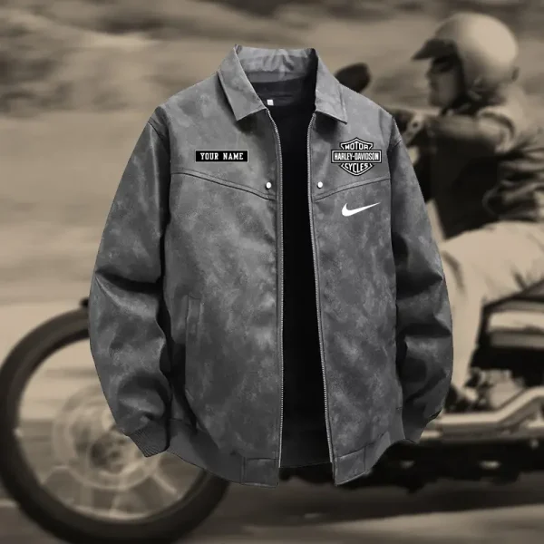 Harley Davidson Men's PU Leather Flight Jacket Fashionable Slim Fit Collar Windproof Motorcycle CBSPULFJFW002 - Image 2