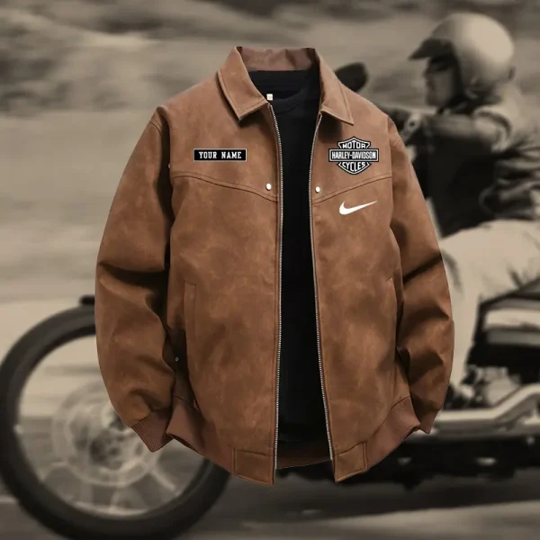 Harley Davidson Men's PU Leather Flight Jacket Fashionable Slim Fit Collar Windproof Motorcycle CBSPULFJFW002 - Image 3