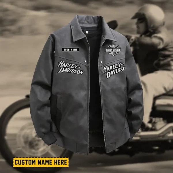 Harley Davidson Men's PU Leather Flight Jacket Fashionable Slim Fit Collar Windproof Motorcycle CBSPULFJFW003
