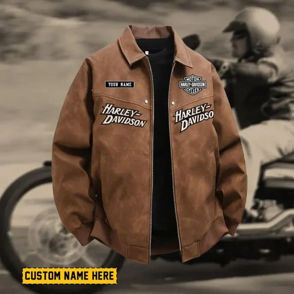 Harley Davidson Men's PU Leather Flight Jacket Fashionable Slim Fit Collar Windproof Motorcycle CBSPULFJFW003 - Image 2