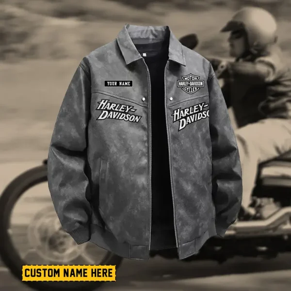 Harley Davidson Men's PU Leather Flight Jacket Fashionable Slim Fit Collar Windproof Motorcycle CBSPULFJFW003 - Image 3