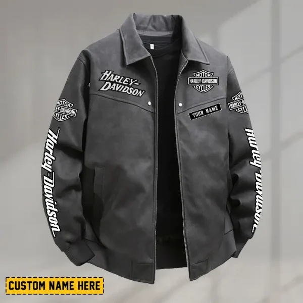 Harley Davidson Men's PU Leather Flight Jacket Fashionable Slim Fit Collar Windproof Motorcycle CBSPULFJFW004
