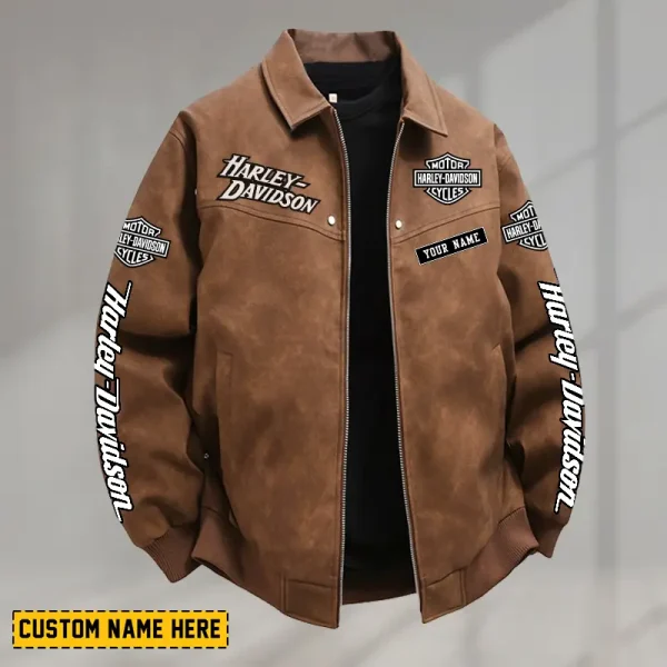 Harley Davidson Men's PU Leather Flight Jacket Fashionable Slim Fit Collar Windproof Motorcycle CBSPULFJFW004 - Image 3