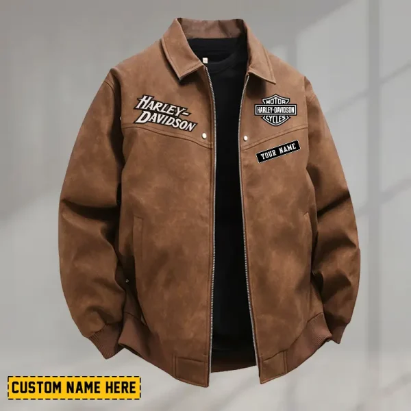 Harley Davidson Men's PU Leather Flight Jacket Fashionable Slim Fit Collar Windproof Motorcycle CBSPULFJFW005