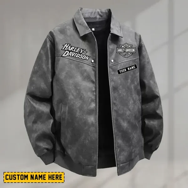 Harley Davidson Men's PU Leather Flight Jacket Fashionable Slim Fit Collar Windproof Motorcycle CBSPULFJFW005 - Image 2