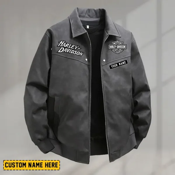 Harley Davidson Men's PU Leather Flight Jacket Fashionable Slim Fit Collar Windproof Motorcycle CBSPULFJFW005 - Image 3