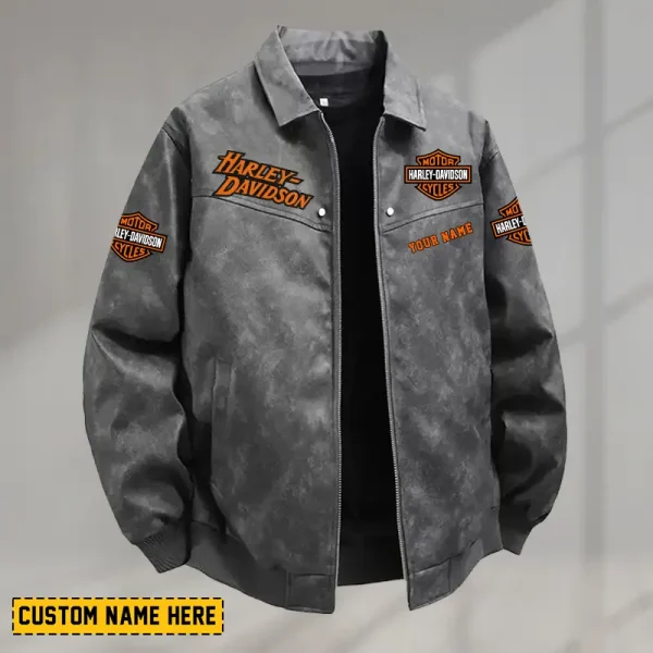 Harley Davidson Men's PU Leather Flight Jacket Fashionable Slim Fit Collar Windproof Motorcycle CBSPULFJFW006