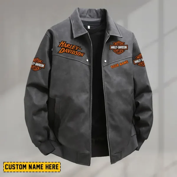 Harley Davidson Men's PU Leather Flight Jacket Fashionable Slim Fit Collar Windproof Motorcycle CBSPULFJFW006 - Image 2
