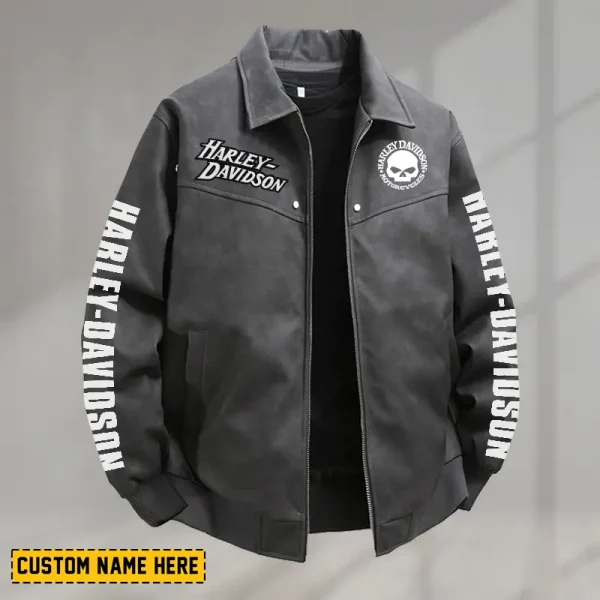 Harley Davidson Men's PU Leather Flight Jacket Fashionable Slim Fit Collar Windproof Motorcycle CBSPULFJFW007