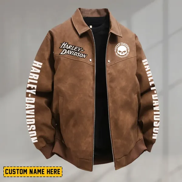 Harley Davidson Men's PU Leather Flight Jacket Fashionable Slim Fit Collar Windproof Motorcycle CBSPULFJFW007 - Image 2