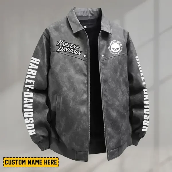 Harley Davidson Men's PU Leather Flight Jacket Fashionable Slim Fit Collar Windproof Motorcycle CBSPULFJFW007 - Image 3