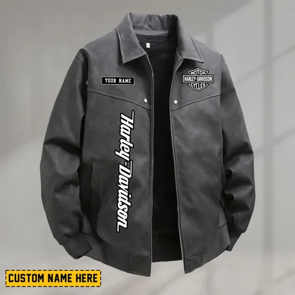 Harley Davidson Men's PU Leather Flight Jacket Fashionable Slim Fit Collar Windproof Motorcycle CBSPULFJFW008
