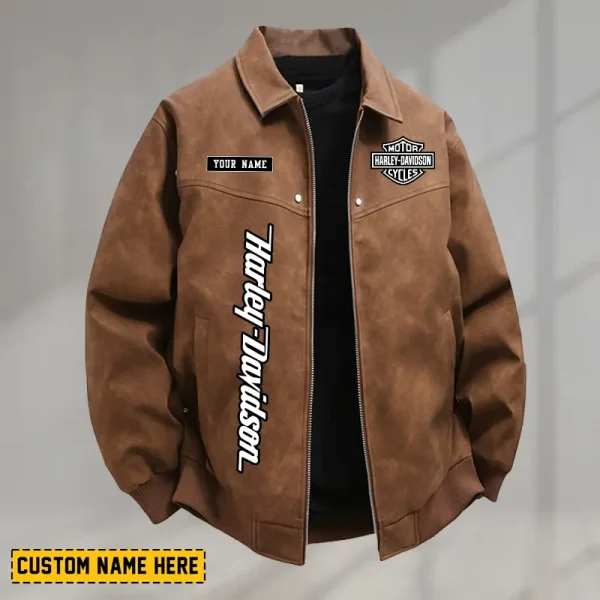 Harley Davidson Men's PU Leather Flight Jacket Fashionable Slim Fit Collar Windproof Motorcycle CBSPULFJFW008 - Image 2