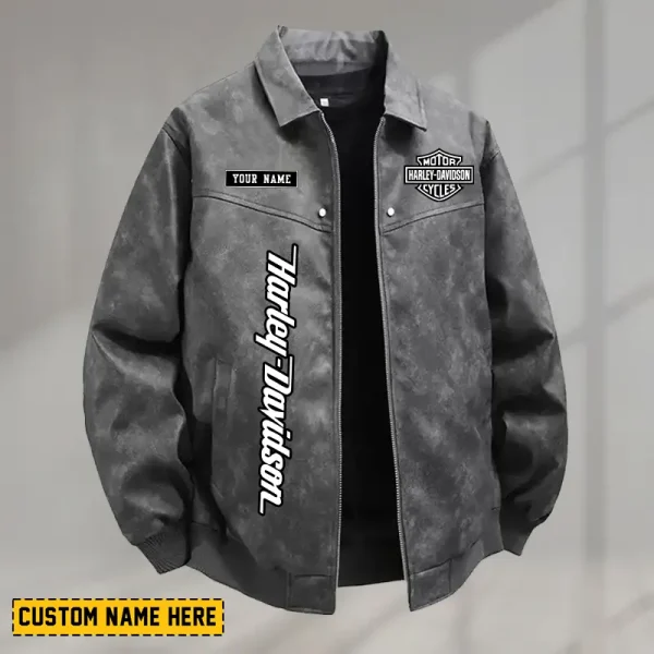 Harley Davidson Men's PU Leather Flight Jacket Fashionable Slim Fit Collar Windproof Motorcycle CBSPULFJFW008 - Image 3