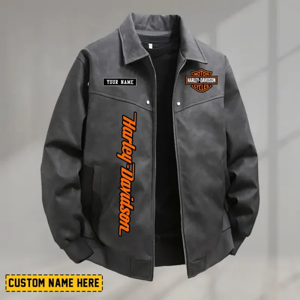 Harley Davidson Men's PU Leather Flight Jacket Fashionable Slim Fit Collar Windproof Motorcycle CBSPULFJFW009