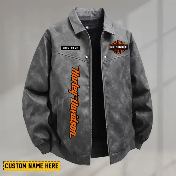 Harley Davidson Men's PU Leather Flight Jacket Fashionable Slim Fit Collar Windproof Motorcycle CBSPULFJFW009 - Image 2