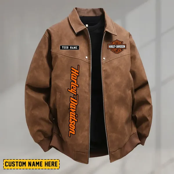 Harley Davidson Men's PU Leather Flight Jacket Fashionable Slim Fit Collar Windproof Motorcycle CBSPULFJFW009 - Image 3