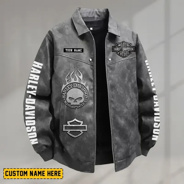 Harley Davidson Men's PU Leather Flight Jacket Fashionable Slim Fit Collar Windproof Motorcycle CBSPULFJFW010 - Image 2