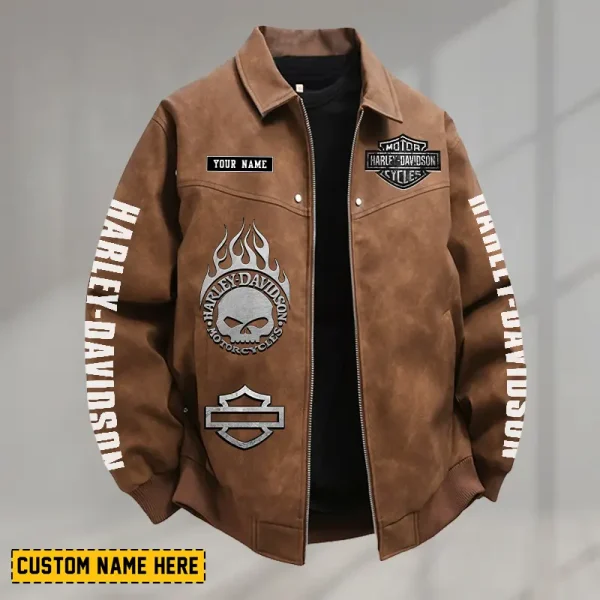 Harley Davidson Men's PU Leather Flight Jacket Fashionable Slim Fit Collar Windproof Motorcycle CBSPULFJFW010 - Image 3