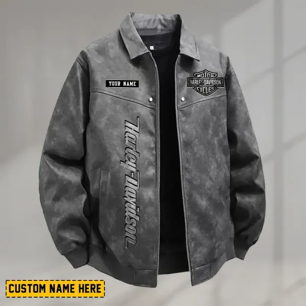 Harley Davidson Men's PU Leather Flight Jacket Fashionable Slim Fit Collar Windproof Motorcycle CBSPULFJFW011