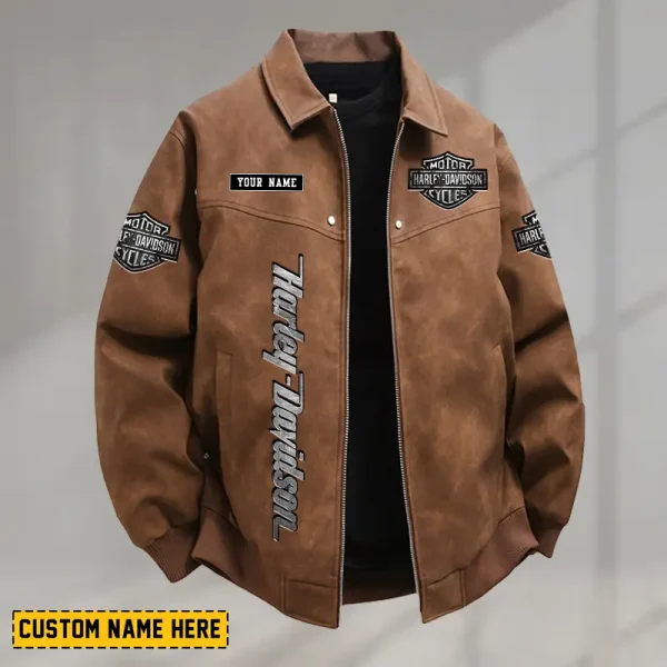 Harley Davidson Men's PU Leather Flight Jacket Fashionable Slim Fit Collar Windproof Motorcycle CBSPULFJFW011 - Image 2