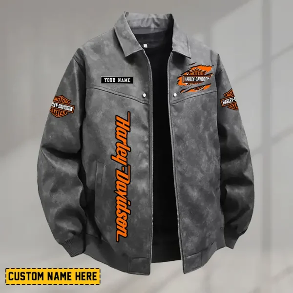 Harley Davidson Men's PU Leather Flight Jacket Fashionable Slim Fit Collar Windproof Motorcycle CBSPULFJFW012 - Image 2