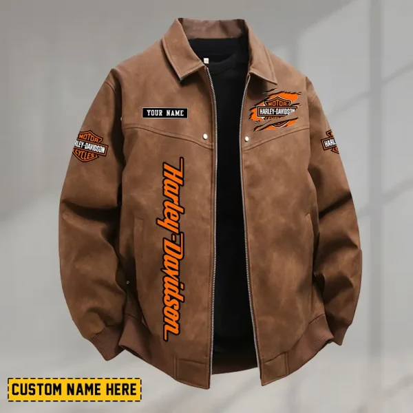 Harley Davidson Men's PU Leather Flight Jacket Fashionable Slim Fit Collar Windproof Motorcycle CBSPULFJFW012 - Image 3