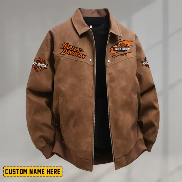 Harley Davidson Men's PU Leather Flight Jacket Fashionable Slim Fit Collar Windproof Motorcycle CBSPULFJFW013